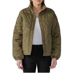 Sanctuary Quilted Twill Long Sleeve Bronze Snap Up Jacket, Field Green, Size M